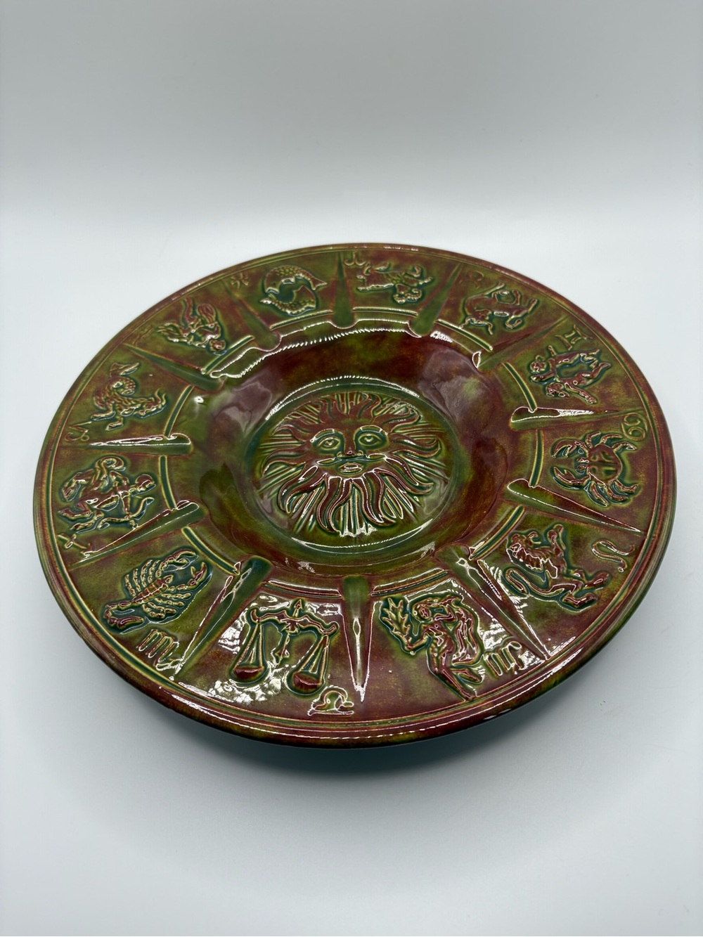 VTG 1970’s Ceramic Pottery Zodiac Horoscope Astrology Ashtray Decor Signed 10.5"